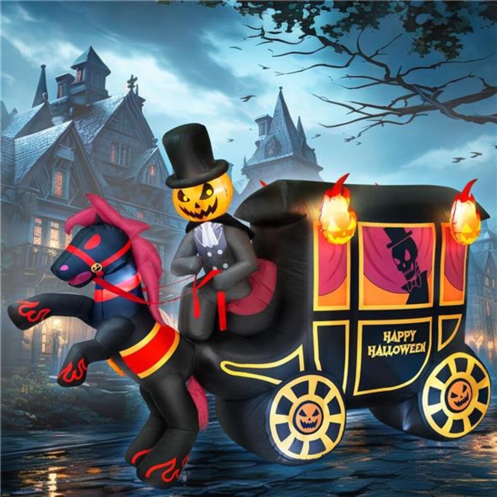New 10FT Long Halloween Inflatables Built-in LED Light Pumpkin-Headed Horse‎